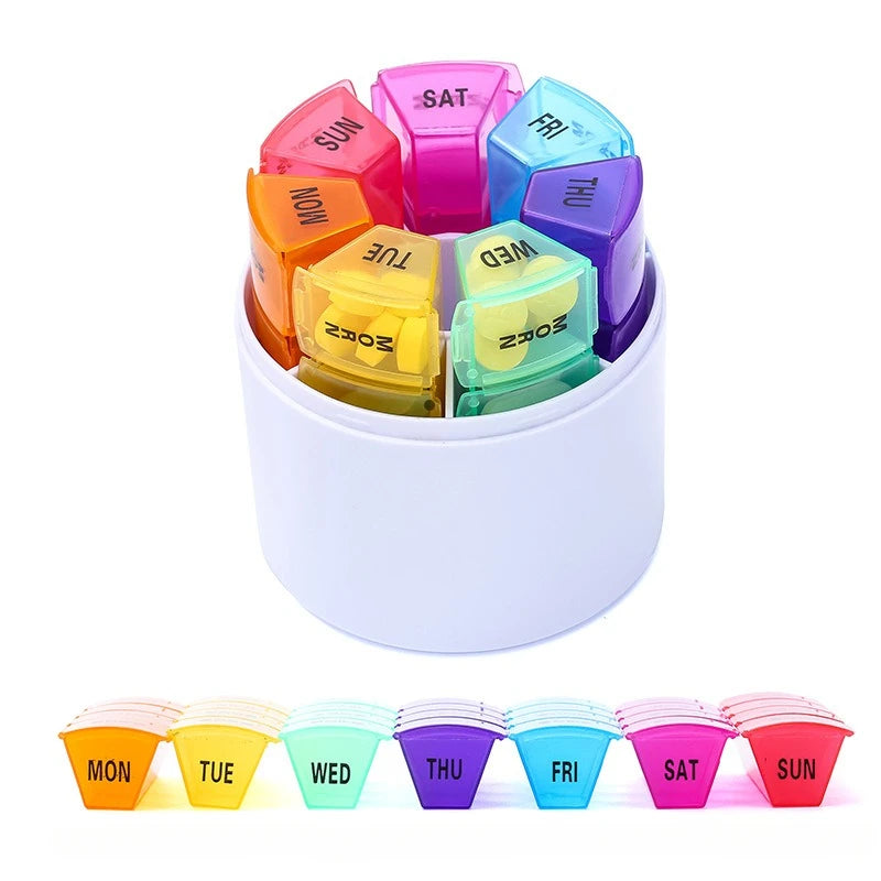 Cylindrical weekly medicine storage box, 7-day pill box 4 times a day pill case