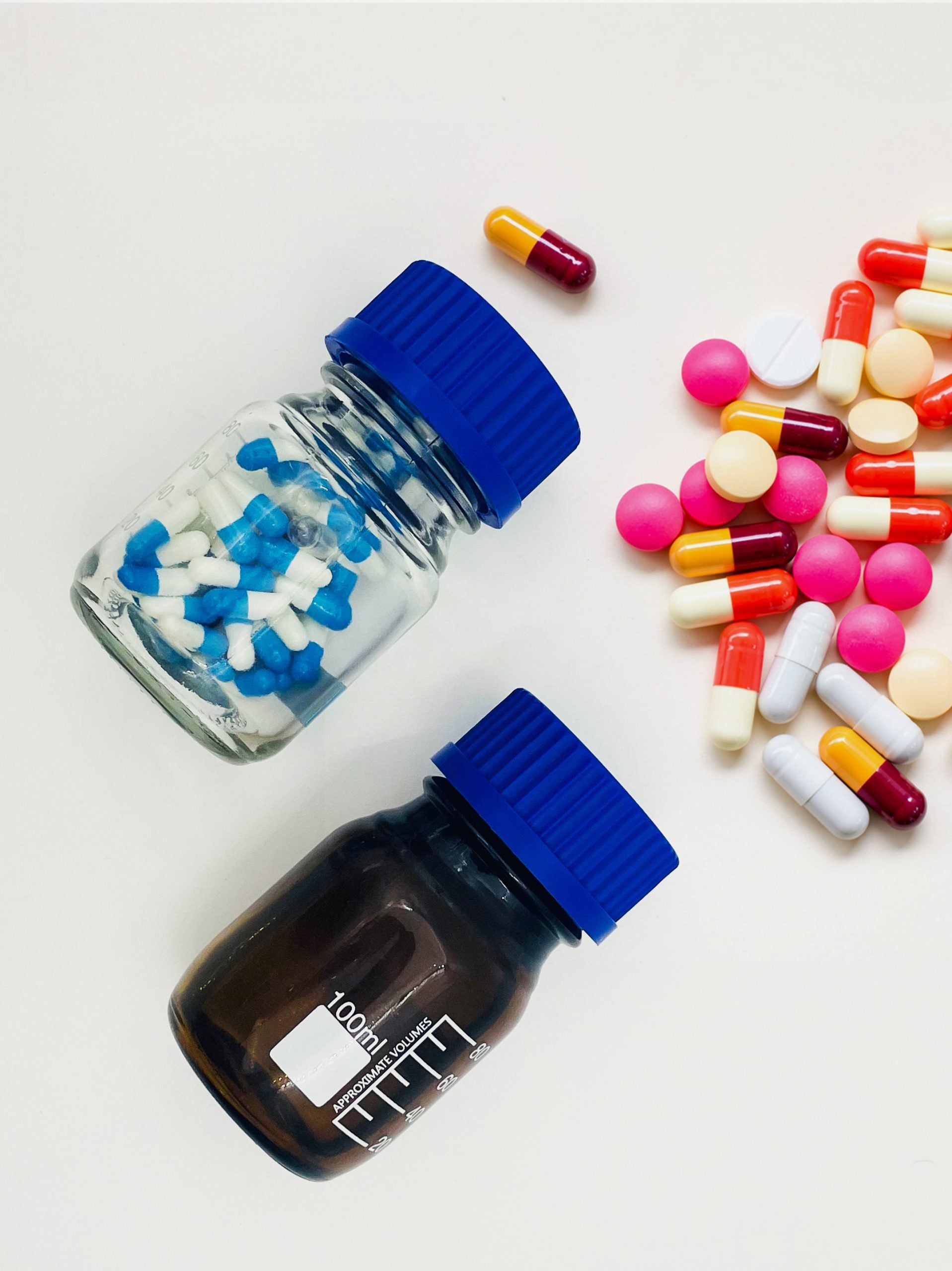Liquid sealed glass bottle, pill glass bottle, 100ml and 50ml