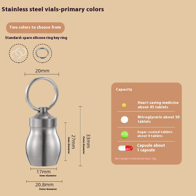 Portable Small Medicine Bottle, Heart-Saving Pill Bottle, Titanium Alloy Portable Medicine Bottle