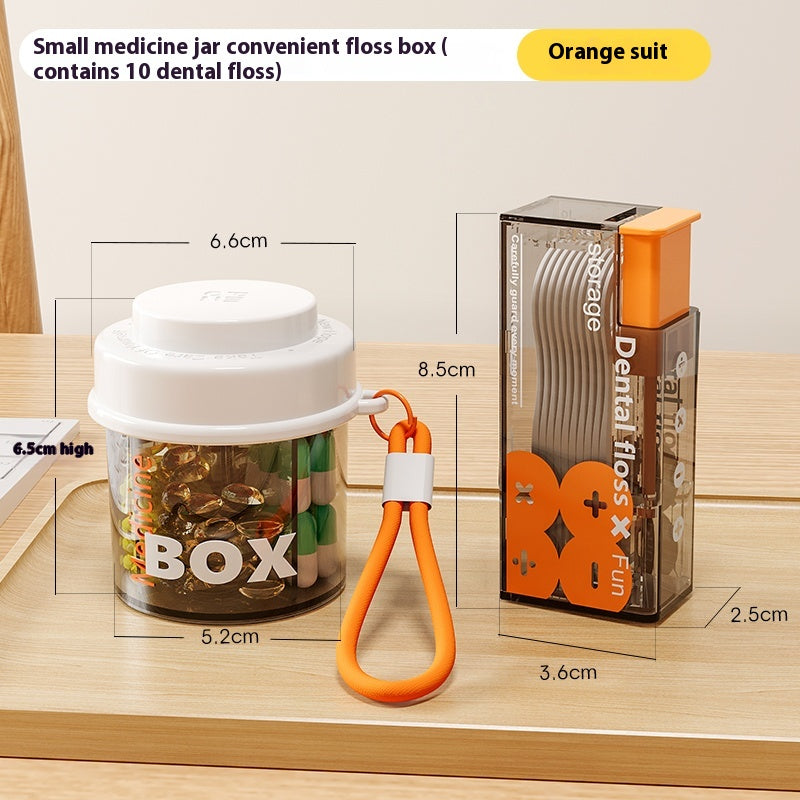 Round pill box with lid, pill box with lanyard, pill case for three meals a day