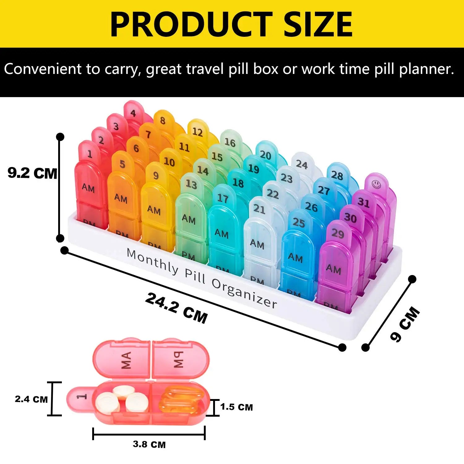 Monthly pill box storage box 2 times a day AM and PM pill box with 32 small pill cases