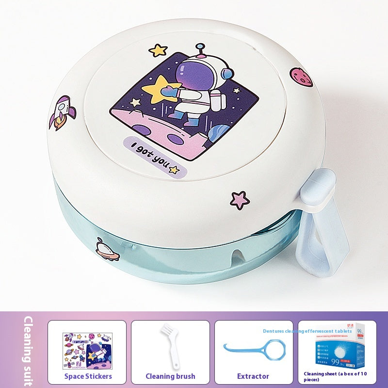 Portable braces box with magnetic mirror and lanyard