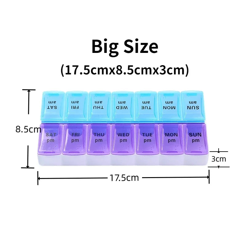 New weekly portable travel pill box 7 days 14 compartments AM and PM pill case