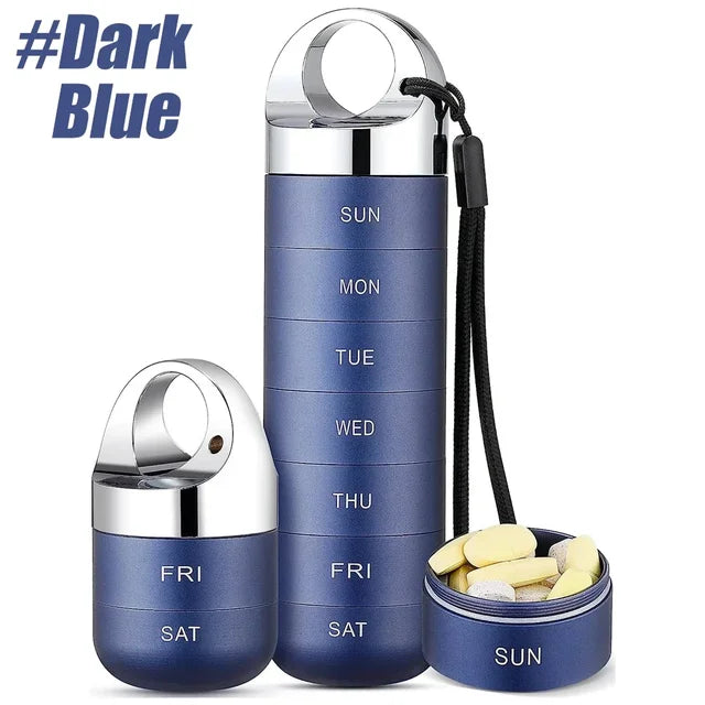 Portable travel metal pill storage box, 7-day daily pill box