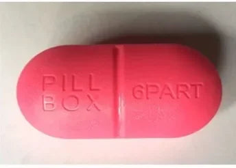 Pill shape, pocket travel pill box, 6 partitions