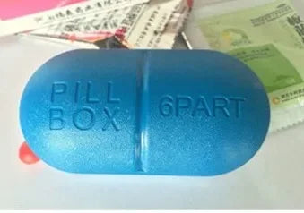 Pill shape, pocket travel pill box, 6 partitions
