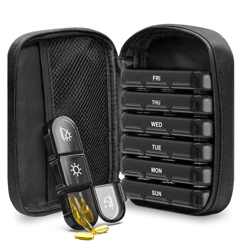 21 compartments weekly pill storage box, 7-day pill box, 3 daily pill case with storage bag