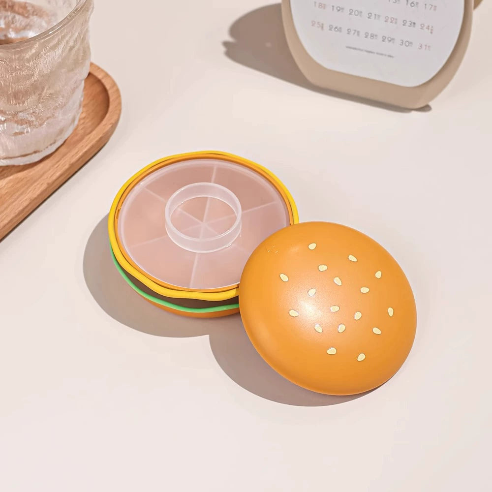 Hamburger shaped pill box, portable pill case, pill box for three meals a day
