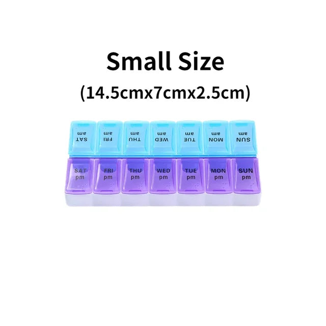 New weekly portable travel pill box 7 days 14 compartments AM and PM pill case