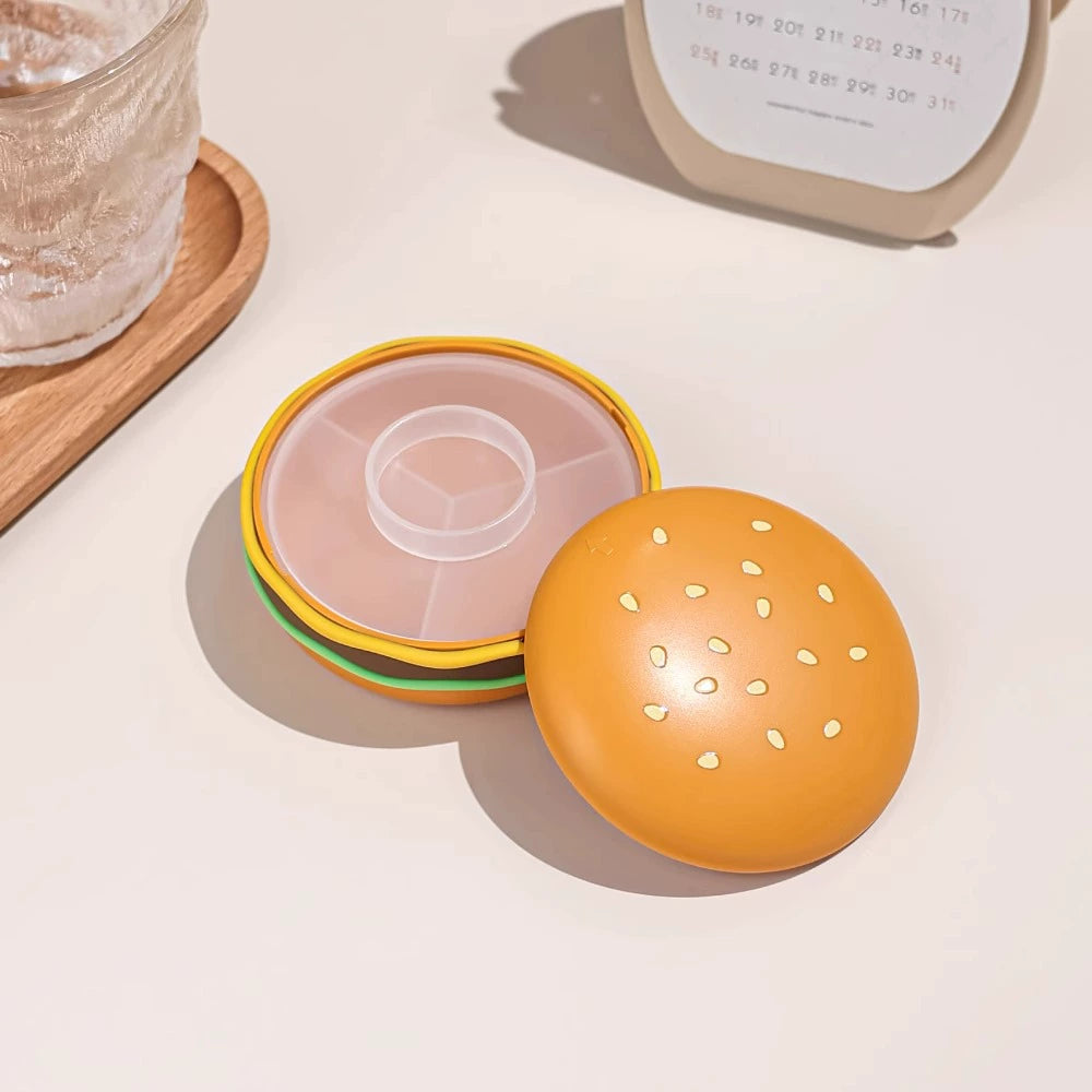 Hamburger shaped pill box, portable pill case, pill box for three meals a day