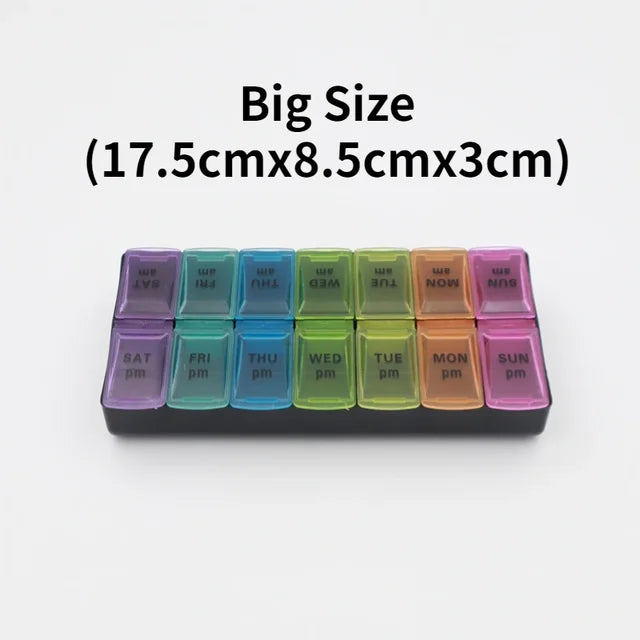 New weekly portable travel pill box 7 days 14 compartments AM and PM pill case