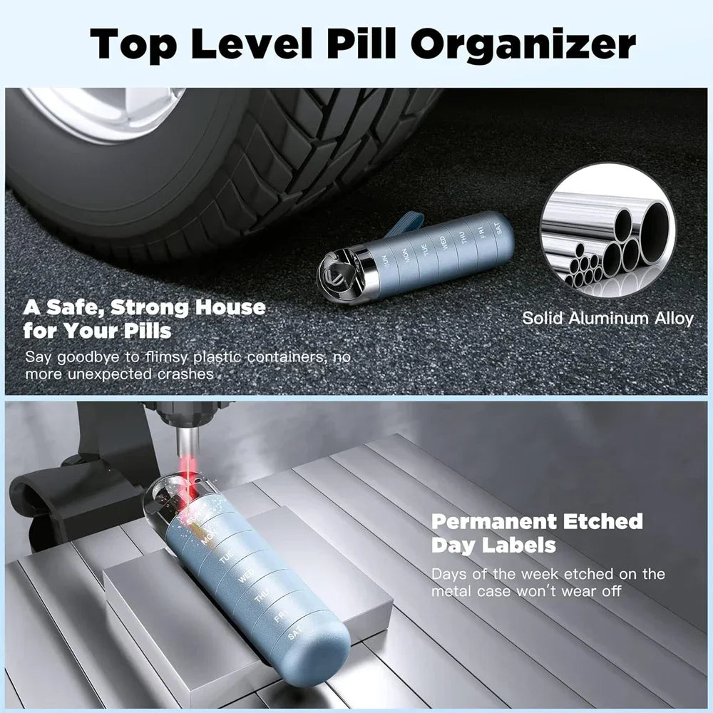Portable travel metal pill storage box, 7-day daily pill box