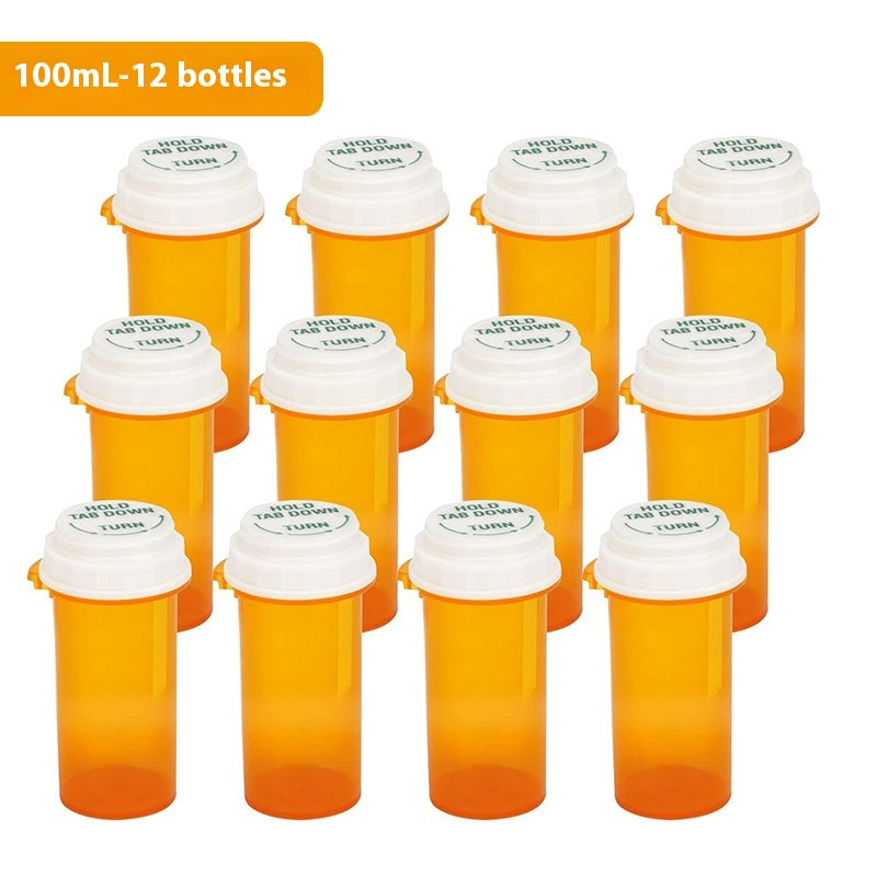 Portable orange medicine bottle with various capacity options, 12 bottles
