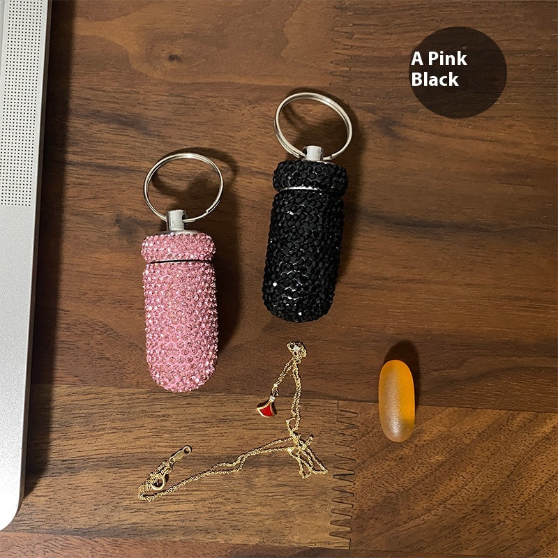 Handmade Colored Diamond Mini Pill Box Key Pill Box Necklace Pill Bottle