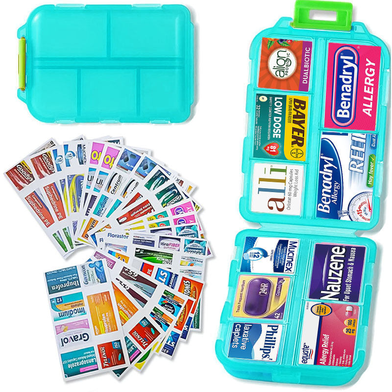 Travel Pill Box 10 Compartment Storage Box with Labels