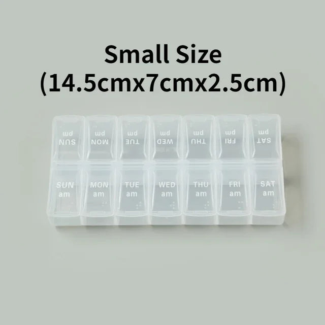 New weekly portable travel pill box 7 days 14 compartments AM and PM pill case