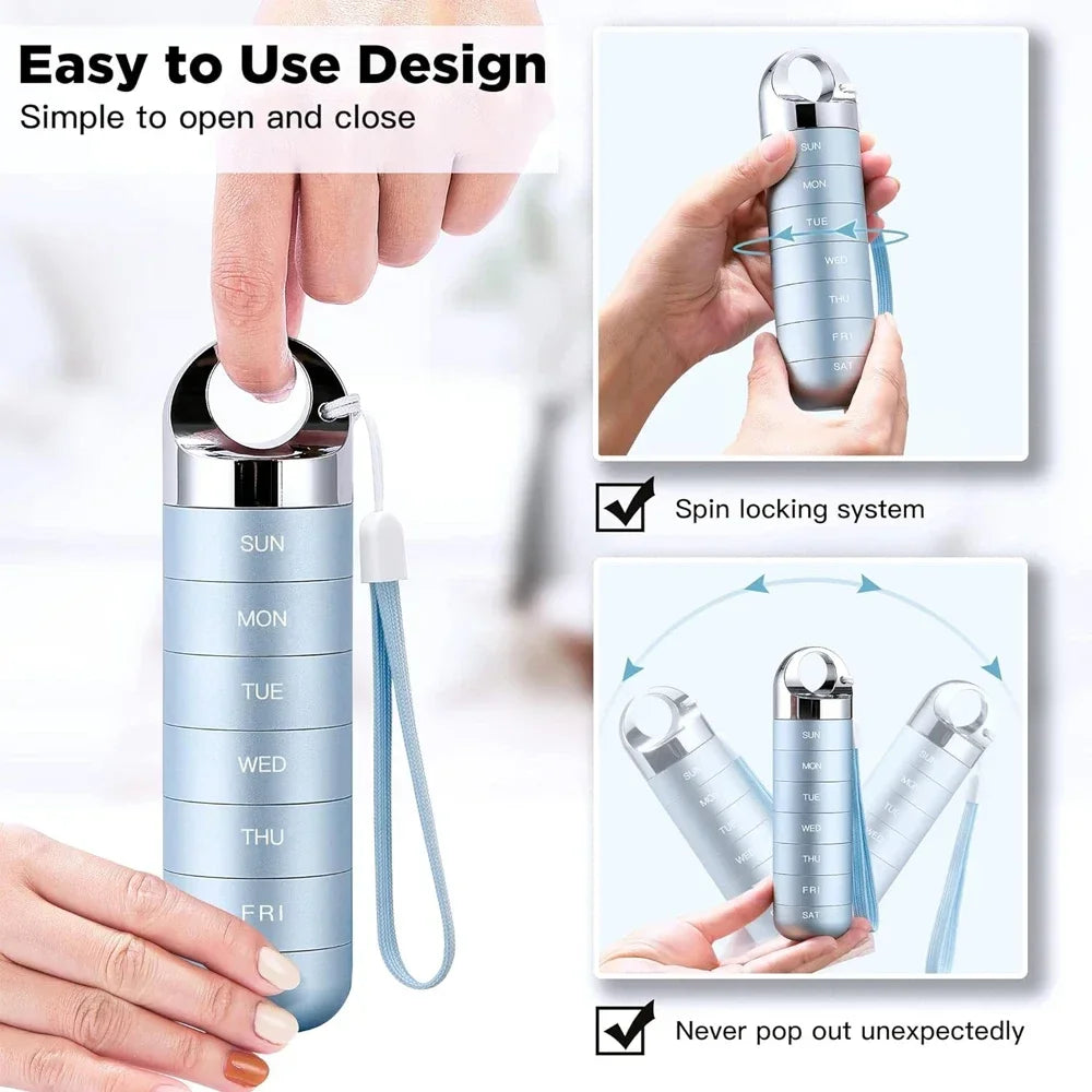 Portable travel metal pill storage box, 7-day daily pill box
