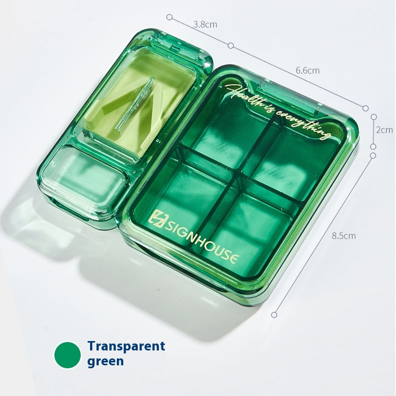 Pill splitter and pill box combination, portable sealed pill case