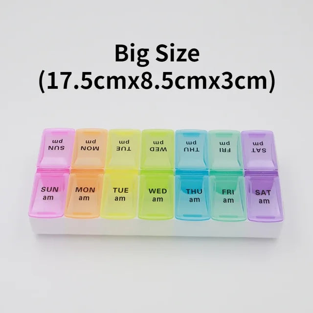 New weekly portable travel pill box 7 days 14 compartments AM and PM pill case