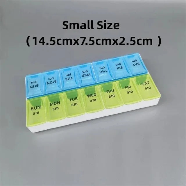New weekly portable travel pill box 7 days 14 compartments AM and PM pill case