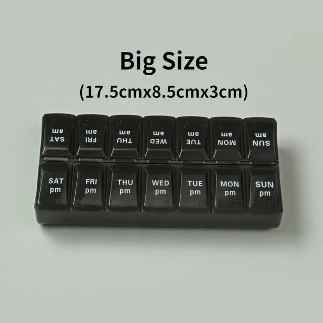 New weekly portable travel pill box 7 days 14 compartments AM and PM pill case