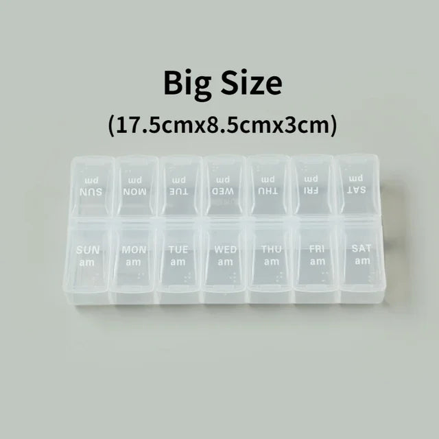 New weekly portable travel pill box 7 days 14 compartments AM and PM pill case