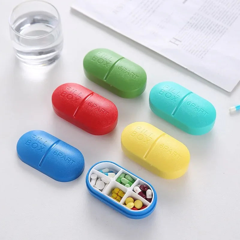 Pill shape, pocket travel pill box, 6 partitions