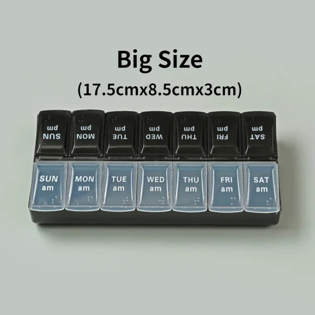 New weekly portable travel pill box 7 days 14 compartments AM and PM pill case