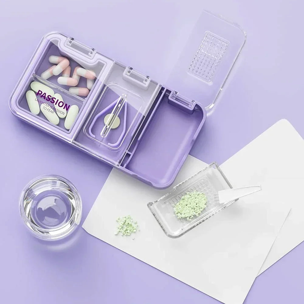 3 in 1 Pill Cutter Pills Splitter with Cutter & Storage & Grind, Sharp Stainless Steel Blade for Cutting Pill, Vitamin, Tablets