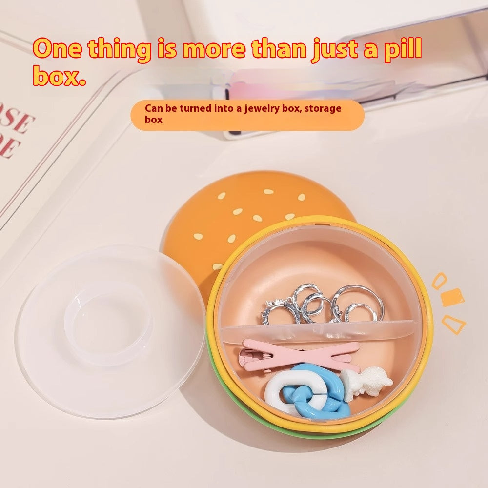 Hamburger shaped pill box, portable pill case, pill box for three meals a day