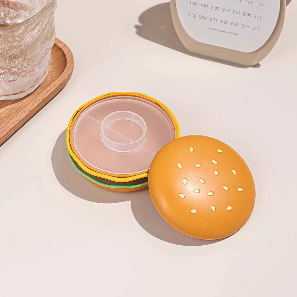 Hamburger shaped pill box, portable pill case, pill box for three meals a day