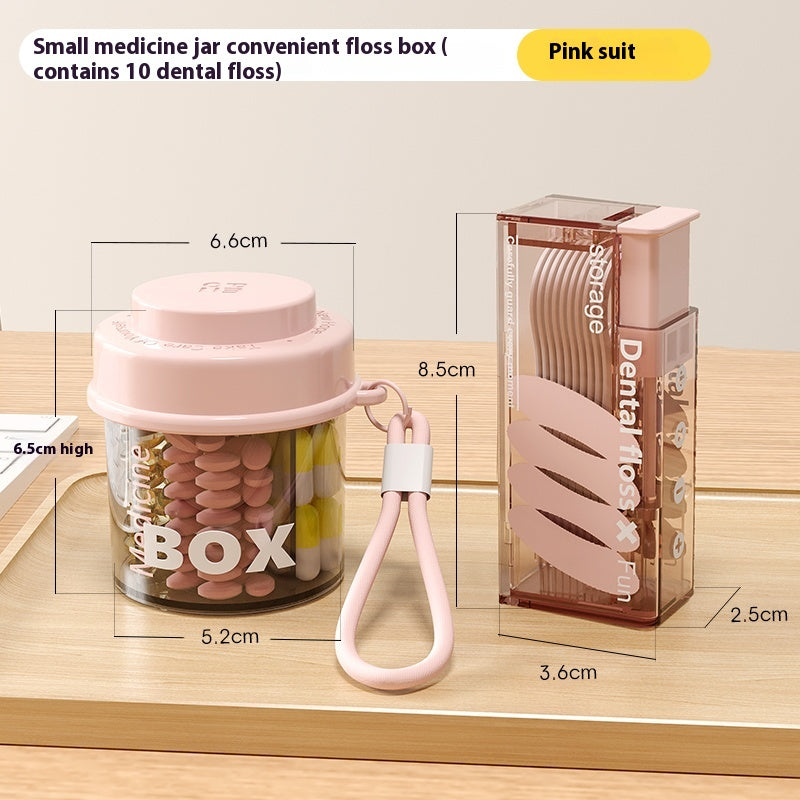 Round pill box with lid, pill box with lanyard, pill case for three meals a day