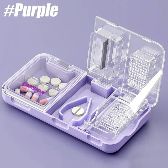 3 in 1 Pill Cutter Pills Splitter with Cutter & Storage & Grind, Sharp Stainless Steel Blade for Cutting Pill, Vitamin, Tablets