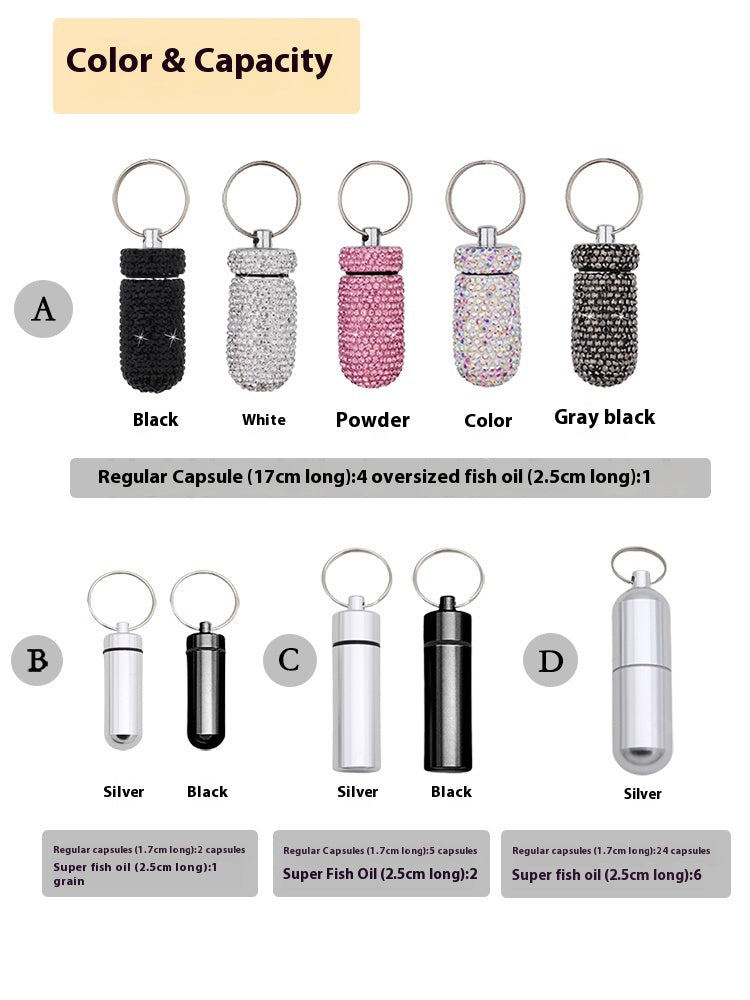 Handmade Colored Diamond Mini Pill Box Key Pill Box Necklace Pill Bottle