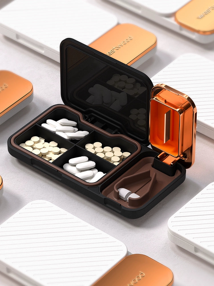 Business style pill splitter pill box combination Business pill case