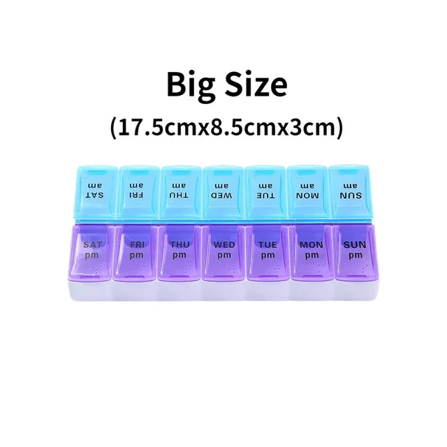 New weekly portable travel pill box 7 days 14 compartments AM and PM pill case