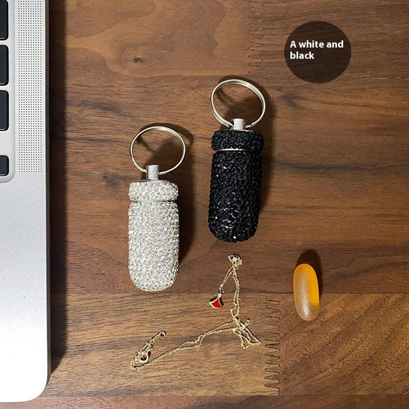 Handmade Colored Diamond Mini Pill Box Key Pill Box Necklace Pill Bottle