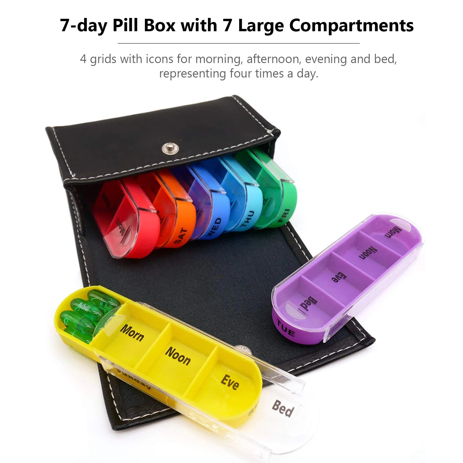 Portable weekly pill box, includes organizer