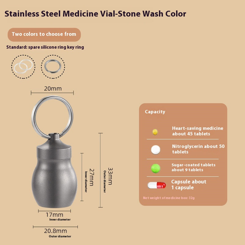Portable Small Medicine Bottle, Heart-Saving Pill Bottle, Titanium Alloy Portable Medicine Bottle