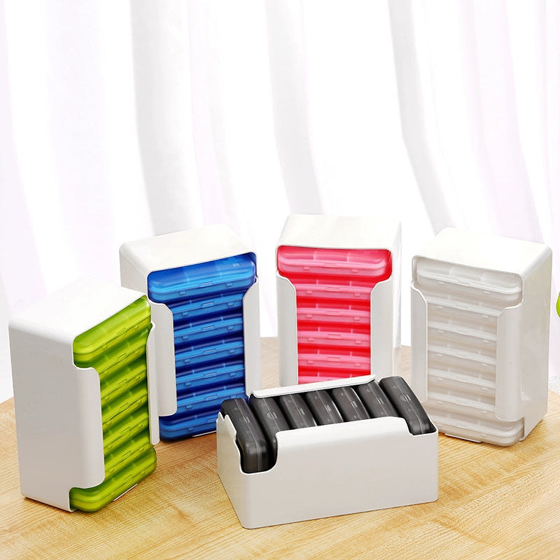 Portable pill box, 7-day pill box, 4/6-compartment pill case, portable travel pill box