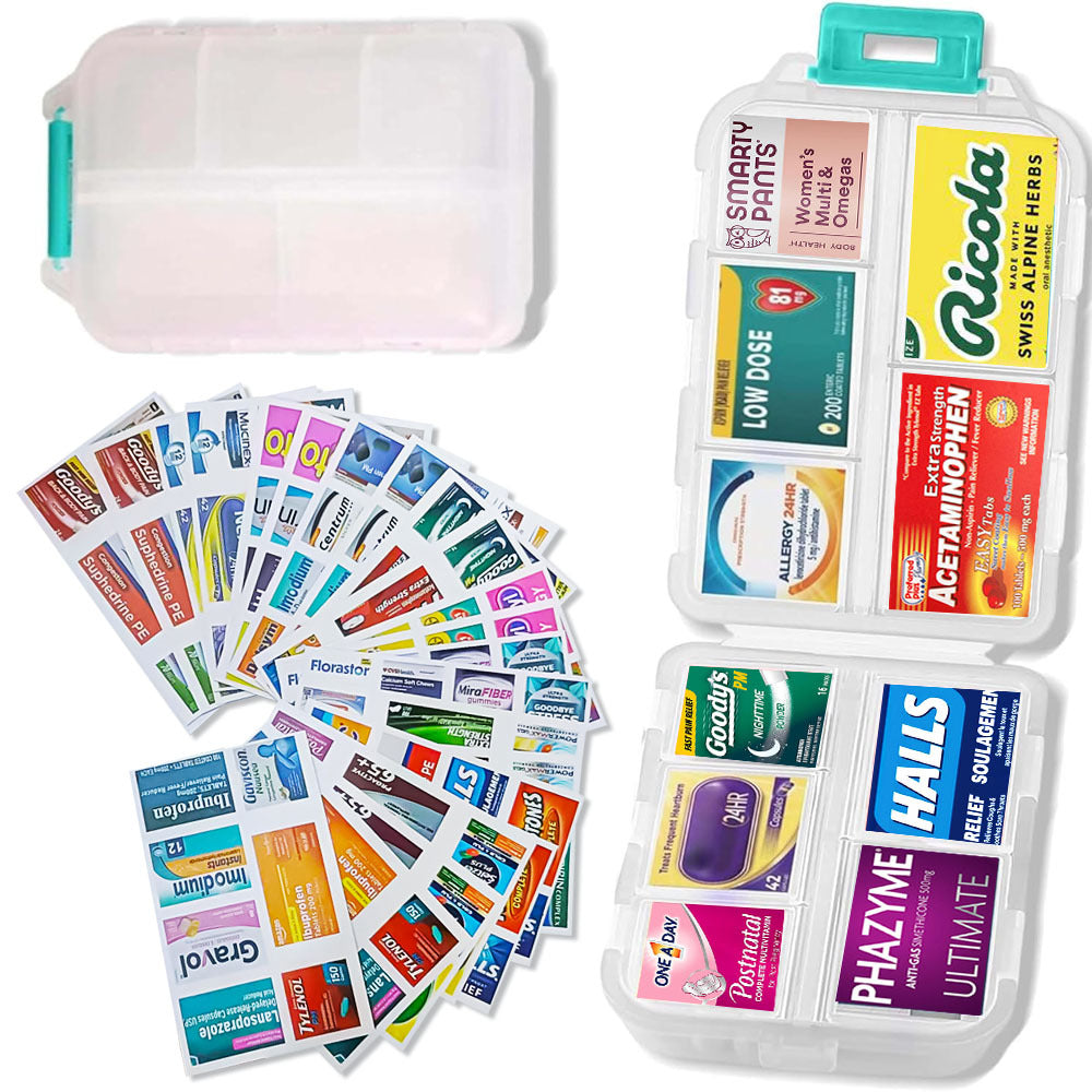 Travel Pill Box 10 Compartment Storage Box with Labels