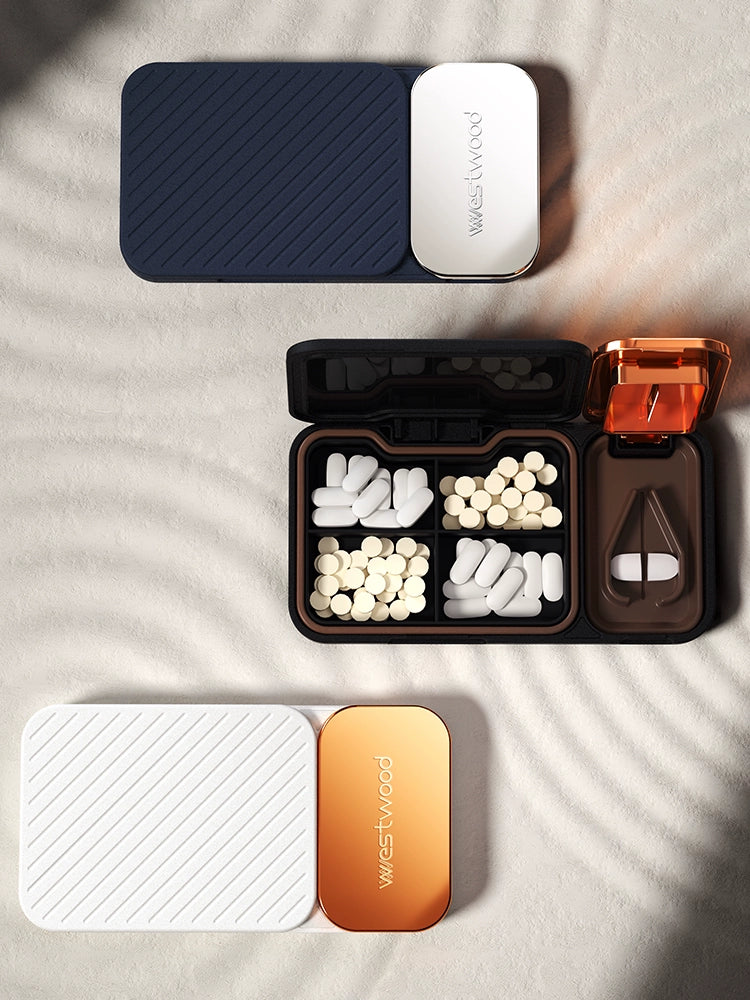 Business style pill splitter pill box combination Business pill case