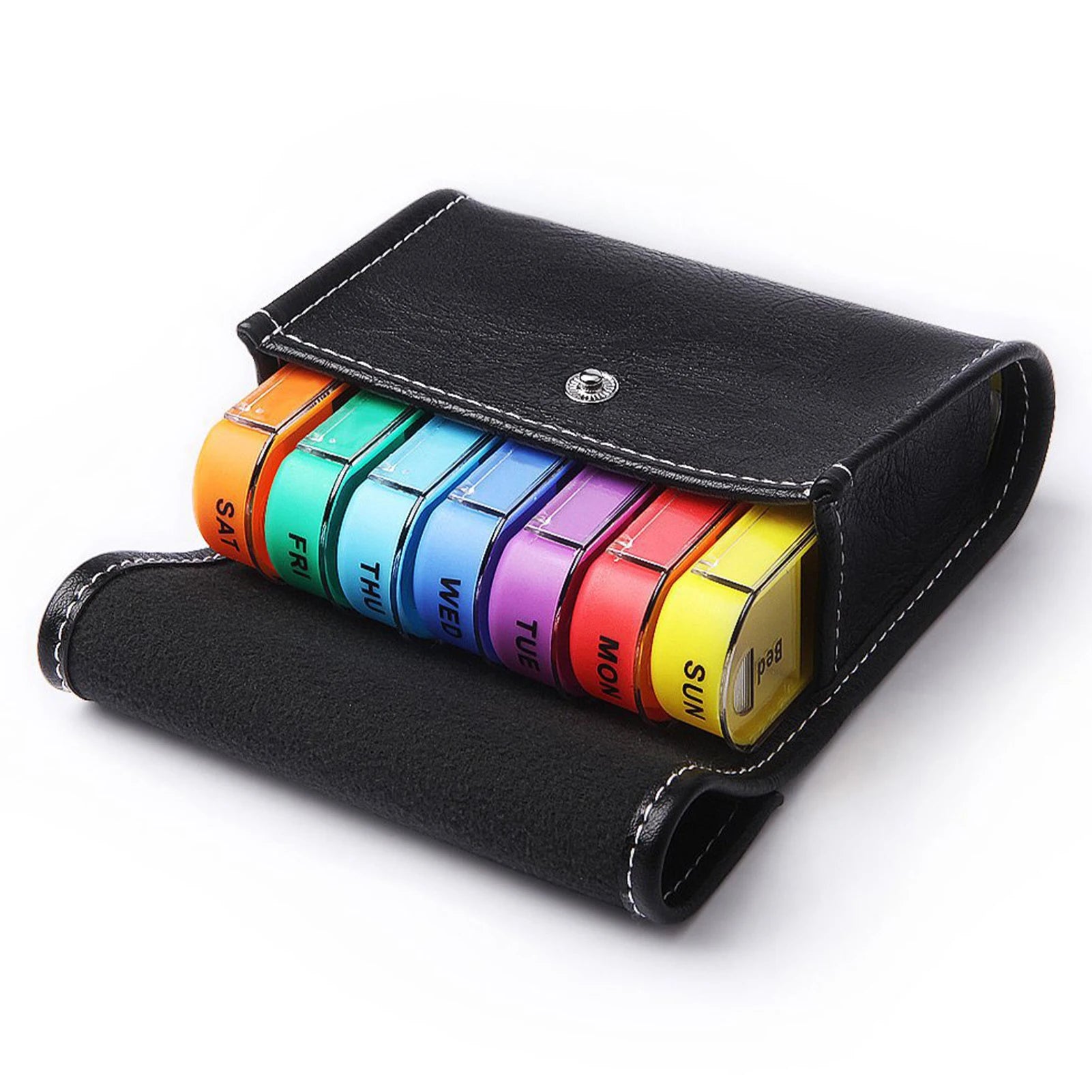 Portable weekly pill box, includes organizer