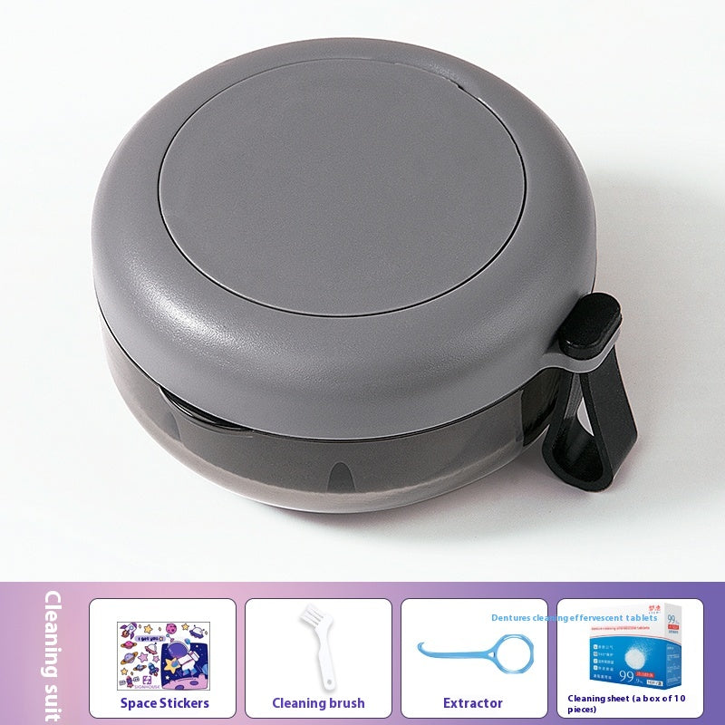 Portable braces box with magnetic mirror and lanyard