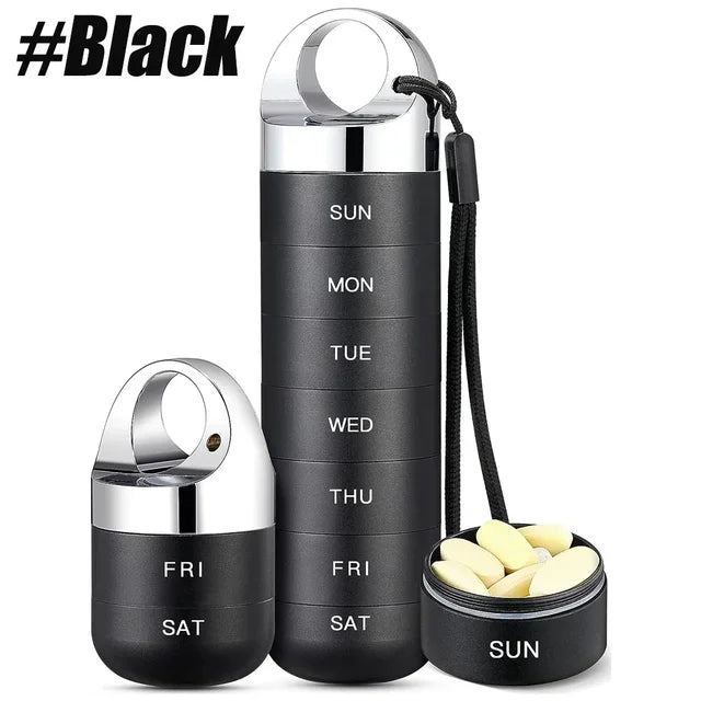 Portable travel metal pill storage box, 7-day daily pill box
