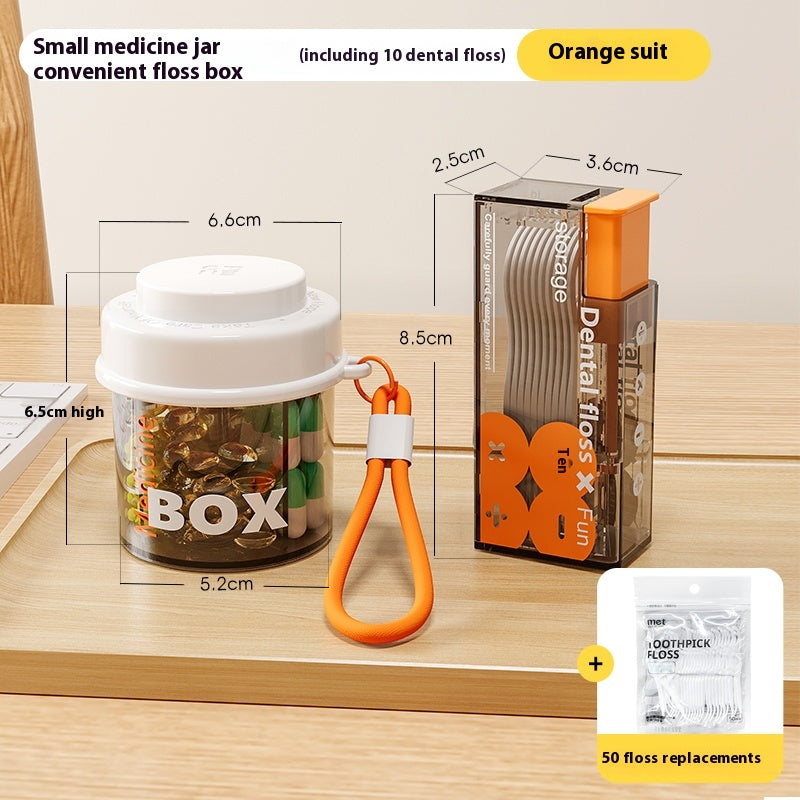 Round pill box with lid, pill box with lanyard, pill case for three meals a day